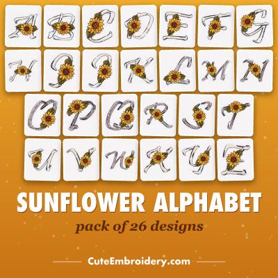 SUNFLOWER ALPHABET / pack of 26 designs